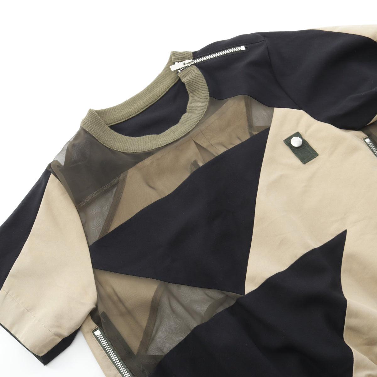 sacai × Hank Willis Thomas Solid Mix Pullover 切替え ジップ トップス コットン ウール カーキグリーン ネイビー ベージュ サカイ トップス sacai