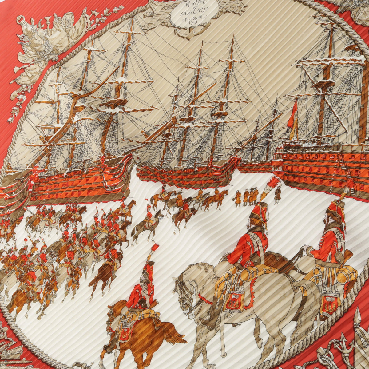 カレプリセ MARINE ET CAVALERIE プリーツ スカーフ シルク レッド ベージュ エルメス