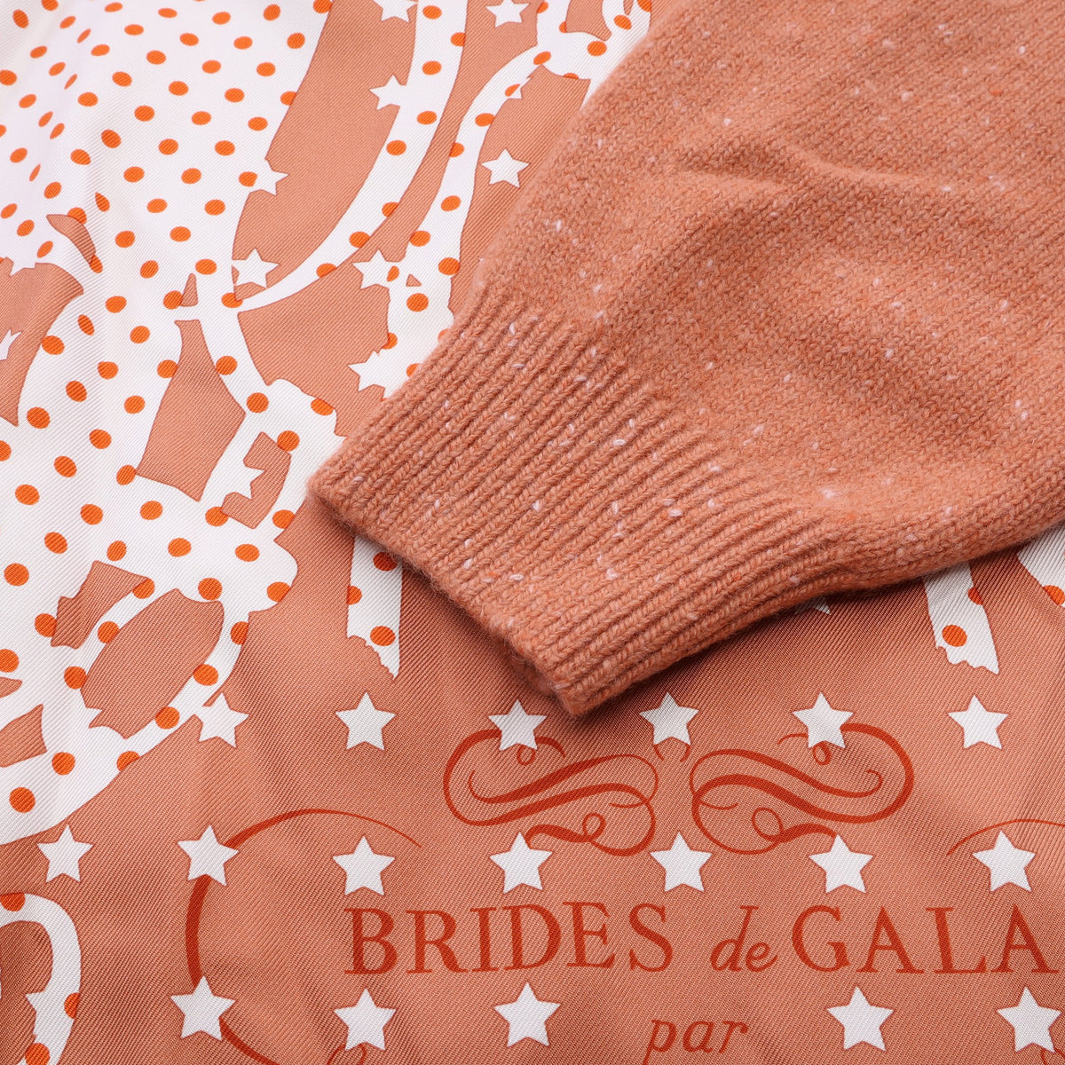 BRIDES DE GALA 切替 ニットワンピース シルク ウール カシミヤ コーラルオレンジ ホワイト エルメス