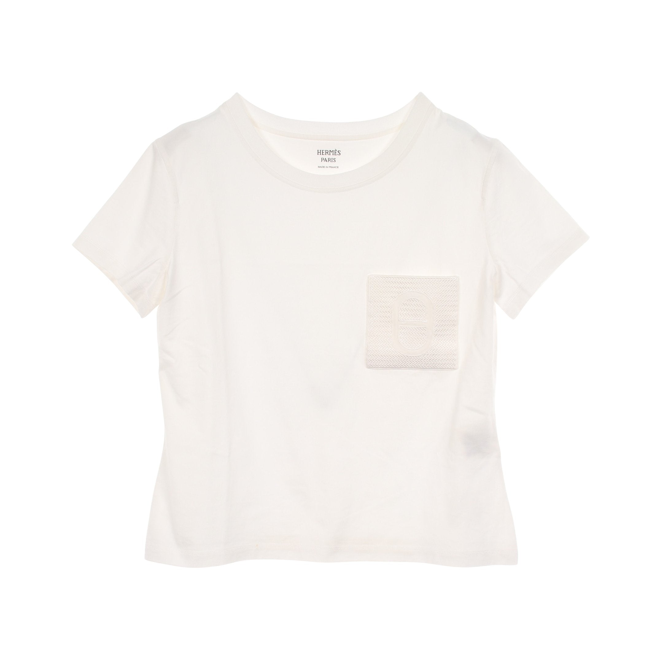 モザイク H刺繍 ポケット付き 半袖Tシャツ コットン ホワイト エルメス