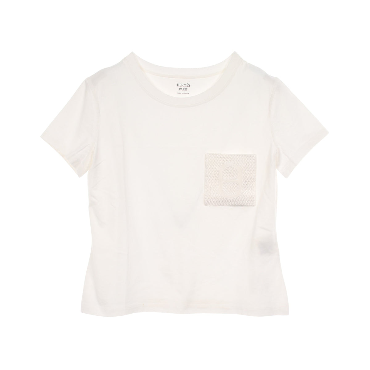 モザイク H刺繍 ポケット付き 半袖Tシャツ コットン ホワイト エルメス