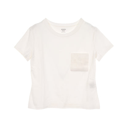 モザイク H刺繍 ポケット付き 半袖Tシャツ コットン ホワイト エルメス