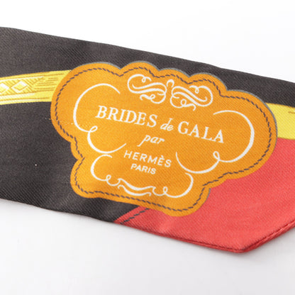 ツイリー BRIDES de GALA Applique Pique リボン スカーフ シルク ブラック マルチカラー エルメス
