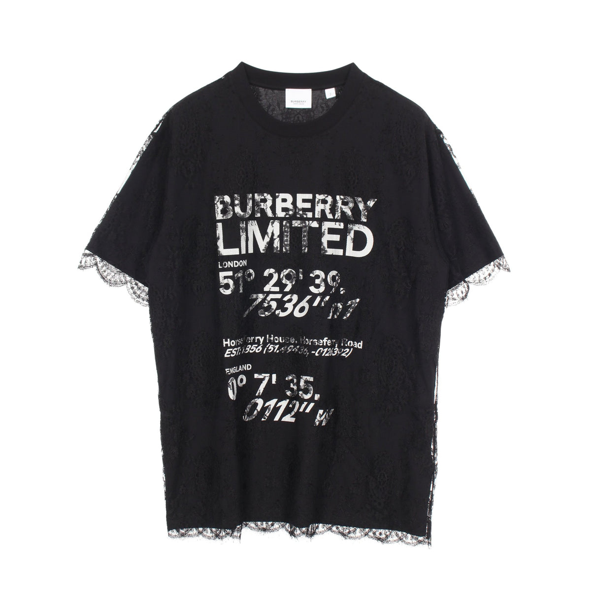 総レース ロゴプリント 半袖Tシャツ コットン ブラック バーバリー