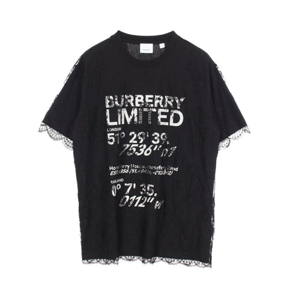 総レース ロゴプリント 半袖Tシャツ コットン ブラック バーバリー