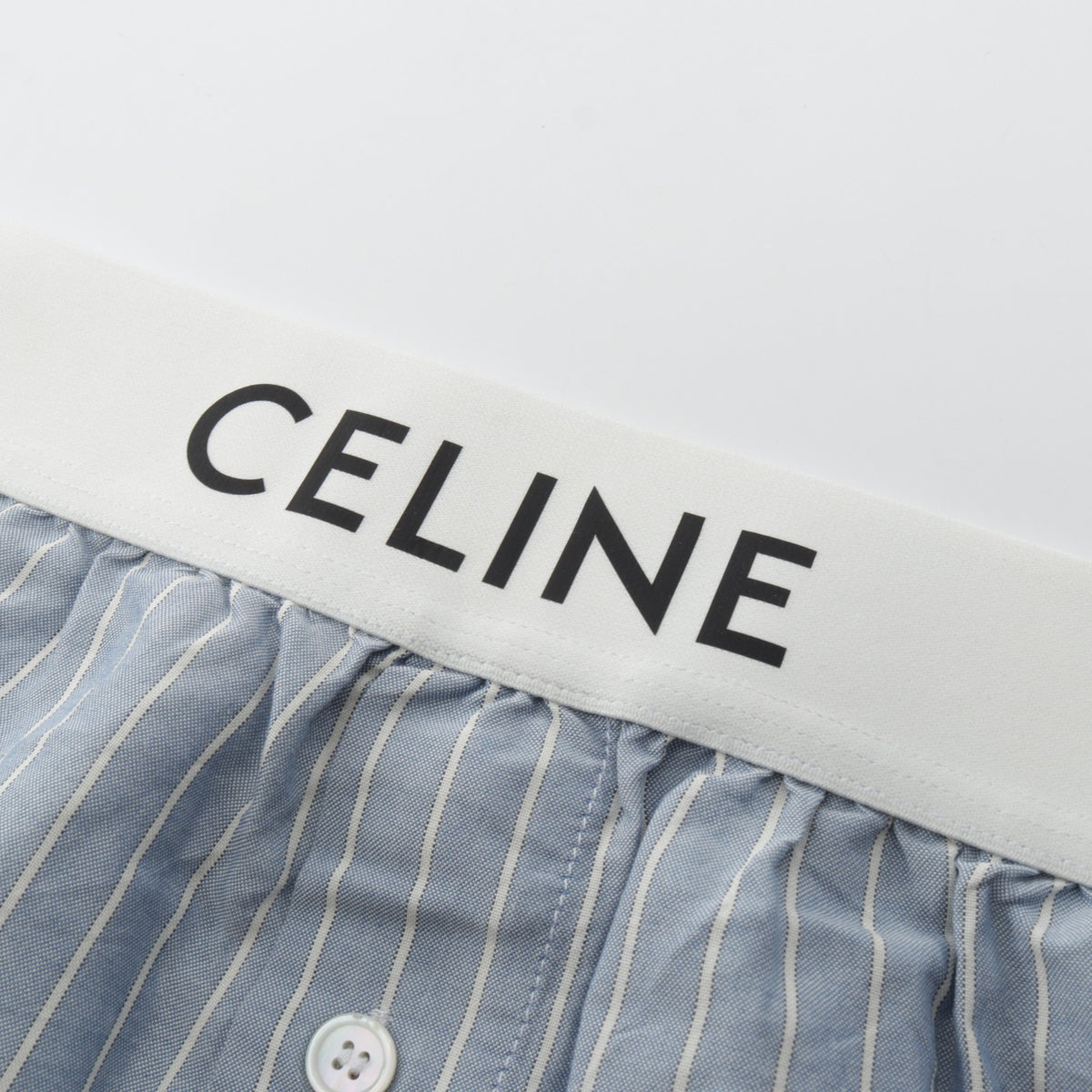 ストライプ パジャマショーツ パンツ シルク ライトブルー ホワイト セリーヌ ボトムス CELINE