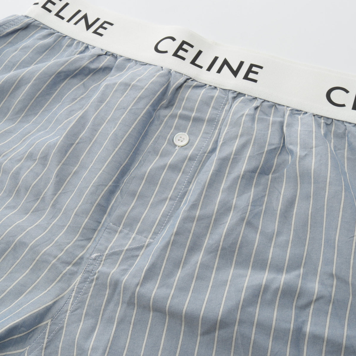 ストライプ パジャマショーツ パンツ シルク ライトブルー ホワイト セリーヌ ボトムス CELINE