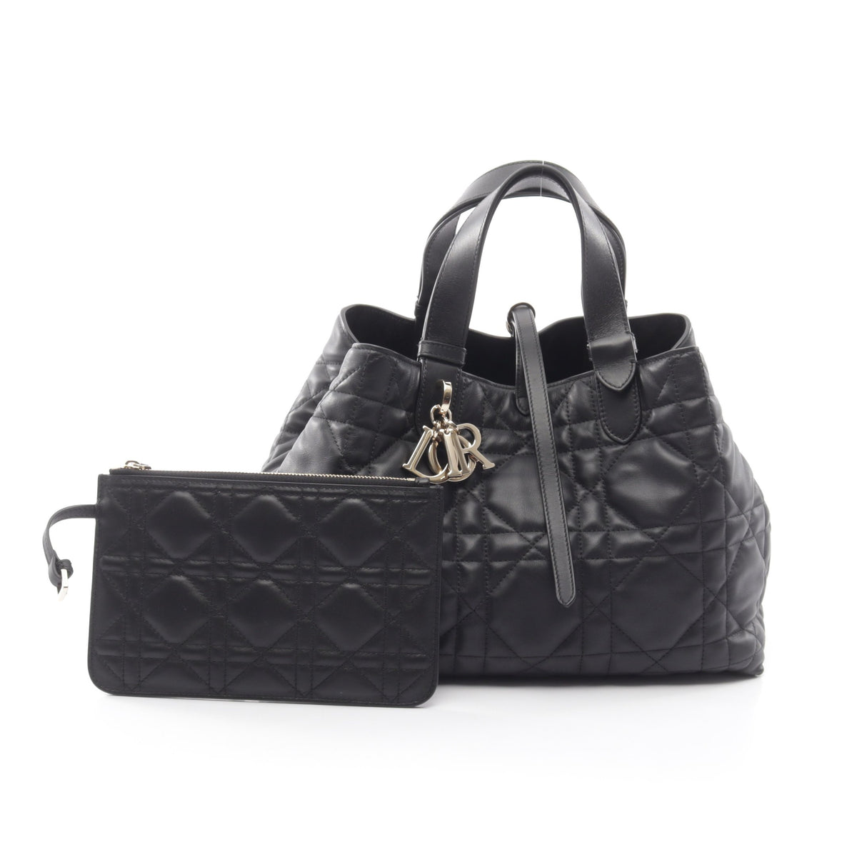 Toujours トゥージュール ミディアム マクロカナージュ ハンドバッグ レザー ブラック クリスチャンディオール バッグ Christian Dior
