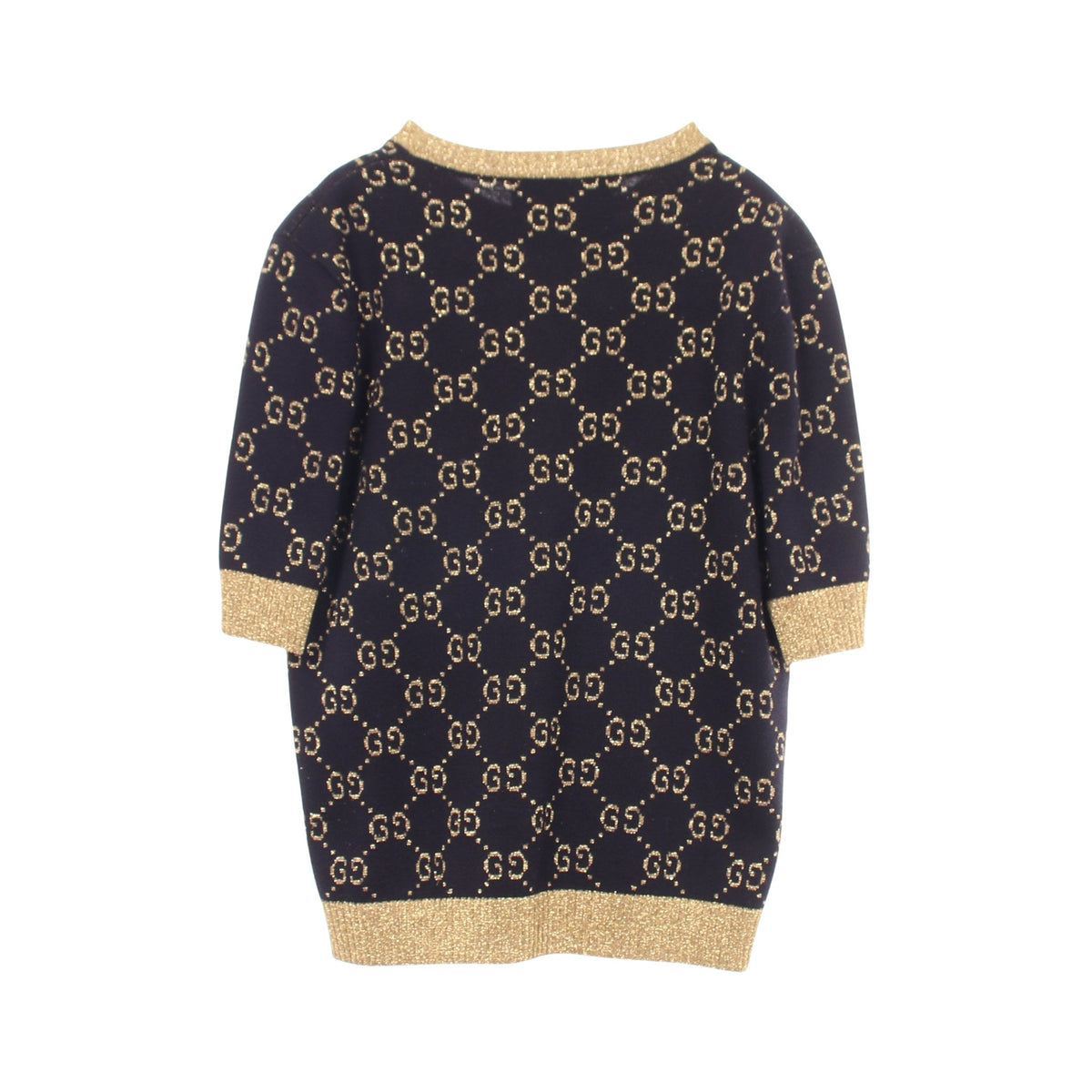 GGコットンラメ 半袖 ニット コットン ネイビー ゴールド グッチ トップス GUCCI