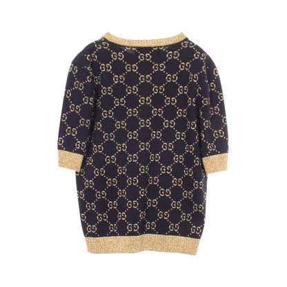 GGコットンラメ 半袖 ニット コットン ネイビー ゴールド グッチ トップス GUCCI