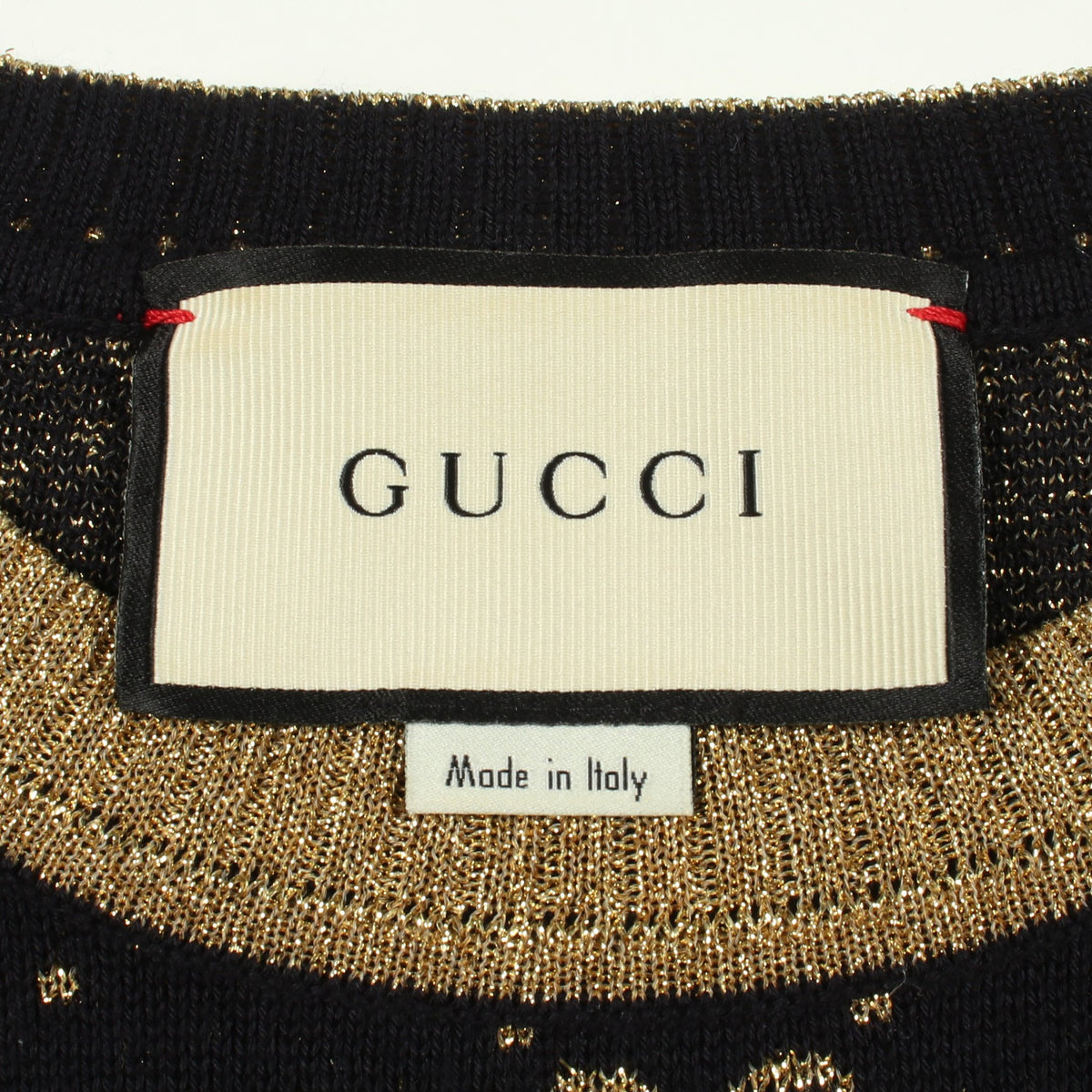 GGコットンラメ 半袖 ニット コットン ネイビー ゴールド グッチ トップス GUCCI