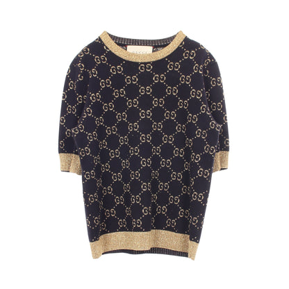 GGコットンラメ 半袖 ニット コットン ネイビー ゴールド グッチ トップス GUCCI