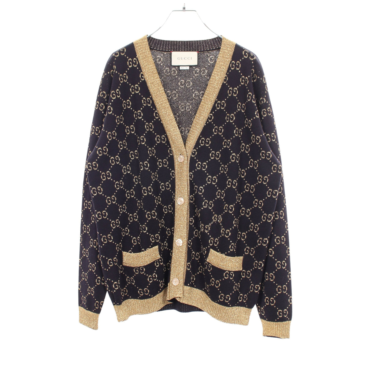 GGコットンラメ カーディガン コットン ネイビー ゴールド グッチ トップス GUCCI