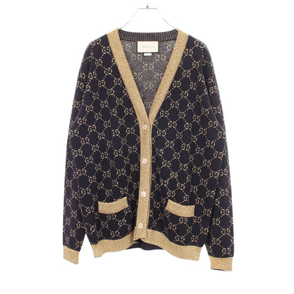 GGコットンラメ カーディガン コットン ネイビー ゴールド グッチ トップス GUCCI