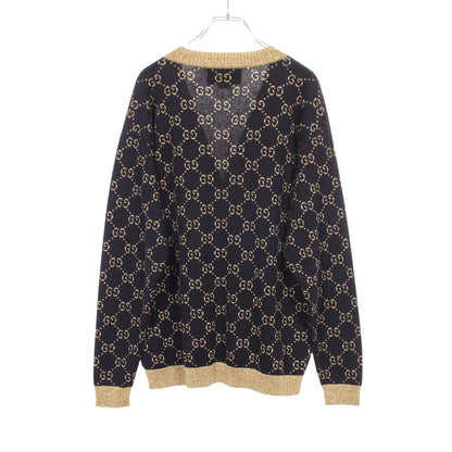 GGコットンラメ カーディガン コットン ネイビー ゴールド グッチ トップス GUCCI