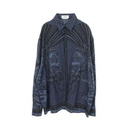 Cheval Punk Bandana 長袖 シャツ シルク コットン ネイビー ブラック エルメス