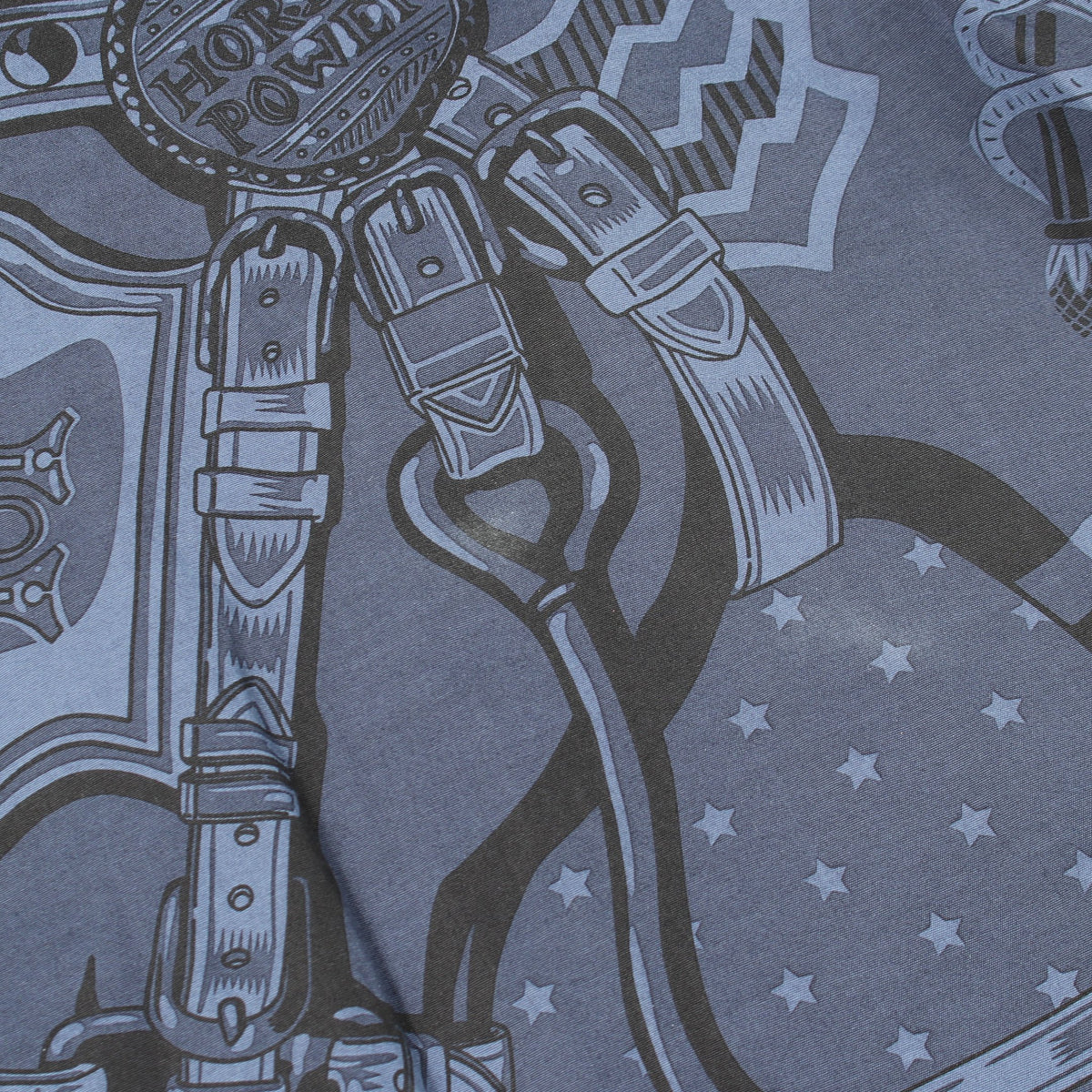 Cheval Punk Bandana 長袖 シャツ シルク コットン ネイビー ブラック エルメス