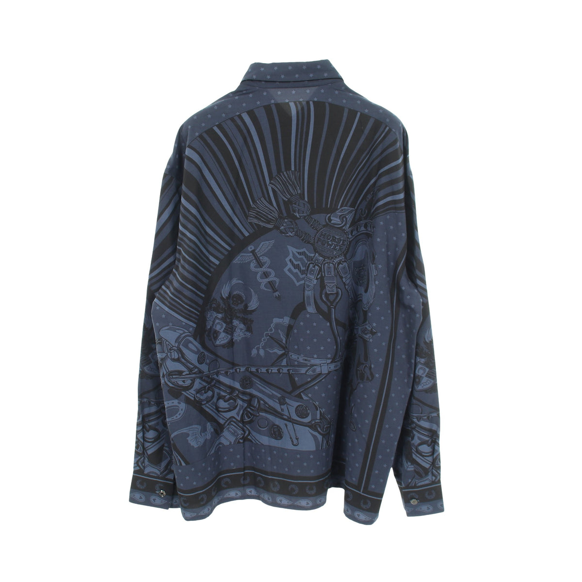 Cheval Punk Bandana 長袖 シャツ シルク コットン ネイビー ブラック エルメス