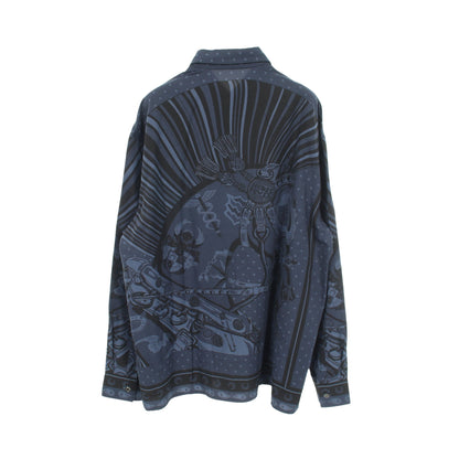 Cheval Punk Bandana 長袖 シャツ シルク コットン ネイビー ブラック エルメス