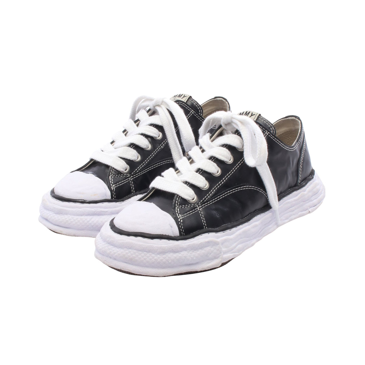 PETERSON23 OG Sole Wrinkled Leather Low-top Sneakers スニーカー レザー ブラック ホワイト メゾンミハラヤスヒロ