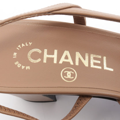 ココマーク スリングバック パンプス レザー ライトブラウン ブラック シャネル シューズ CHANEL