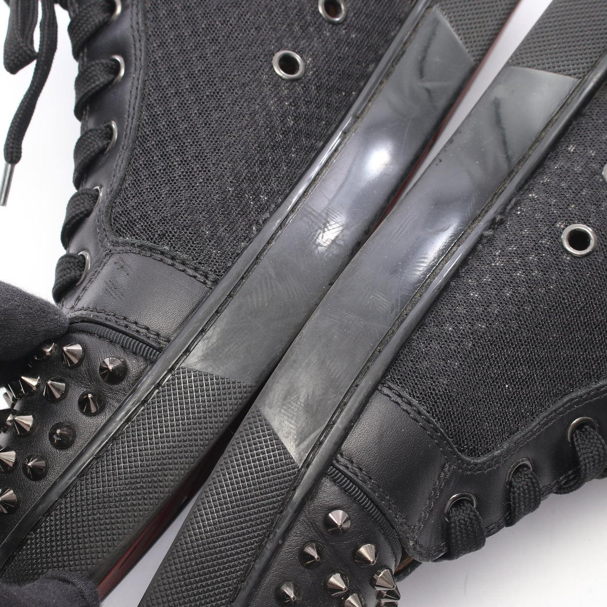 LOUIS SPIKES ハイカットスニーカー ファブリック レザー ブラック クリスチャンルブタン