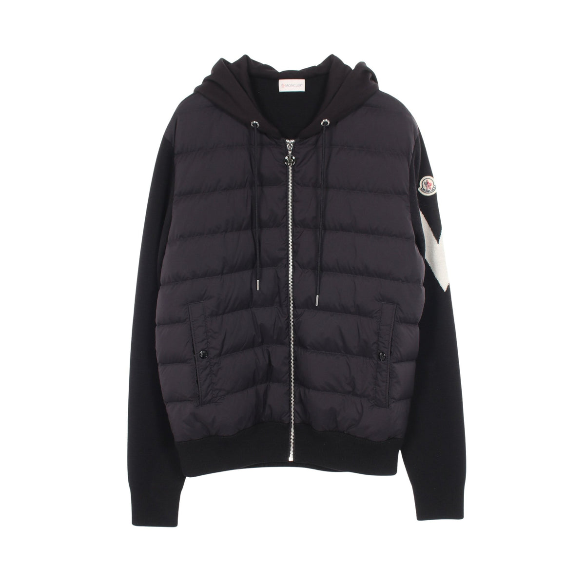 フード付き 切替 パーカー ダウンジャケット ウール ナイロン コットン ブラック モンクレール アウター MONCLER