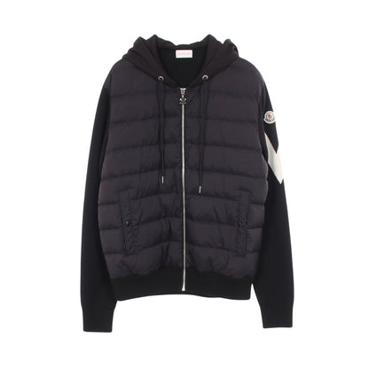 フード付き 切替 パーカー ダウンジャケット ウール ナイロン コットン ブラック モンクレール アウター MONCLER