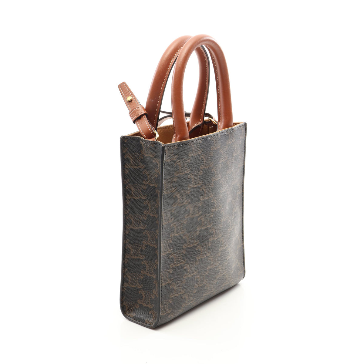 ミニ バーティカルカバ トリオンフ 2WAY ハンドバッグ PVC レザー ブラック ブラウン セリーヌ