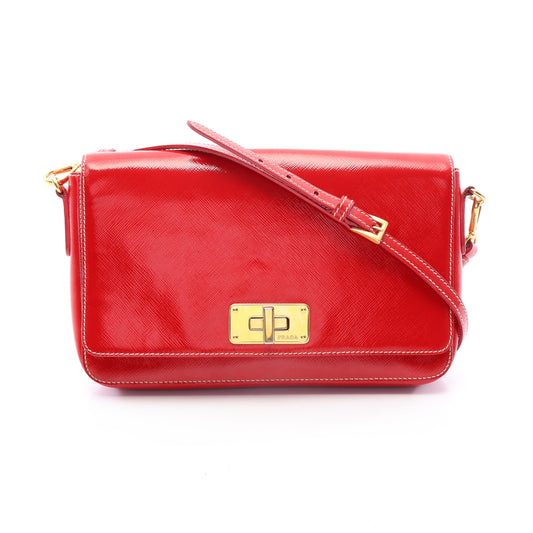 SAFFIANO VERNIC ショルダーバッグ エナメルレザー レッド プラダ