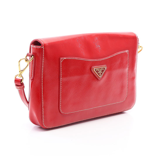 SAFFIANO VERNIC ショルダーバッグ エナメルレザー レッド プラダ