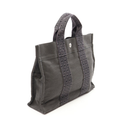 エールラインPM ハンドバッグ トートバッグ ナイロンキャンバス グレー シルバー金具 エルメス