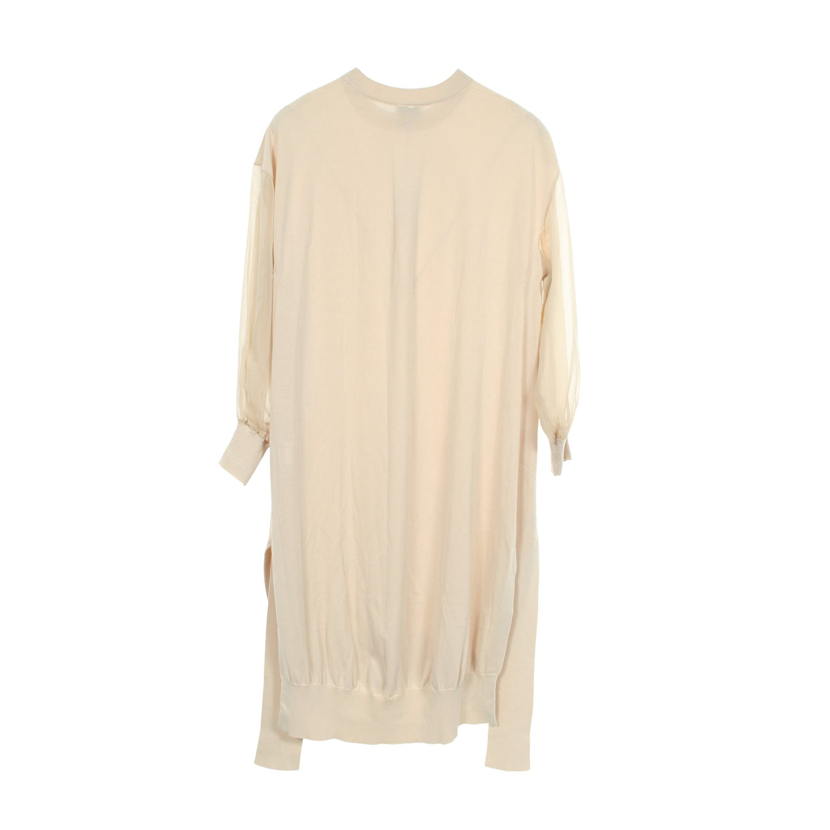 CREW NECK SWEATER DRESS WITH SHEER SLEEVES ニットワンピース コットン ライトベージュ ハイク ワンピース HYKE