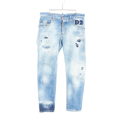 SKATER JEANS ダメージ加工 ペイント加工 デニムパンツ コットン ライトブルー ディースクエアード ボトムス DSQUARED2