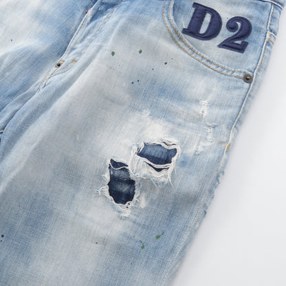 SKATER JEANS ダメージ加工 ペイント加工 デニムパンツ コットン ライトブルー ディースクエアード ボトムス DSQUARED2