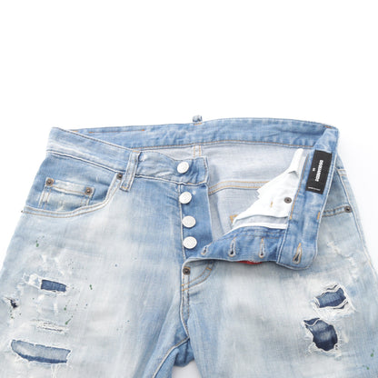 SKATER JEANS ダメージ加工 ペイント加工 デニムパンツ コットン ライトブルー ディースクエアード ボトムス DSQUARED2