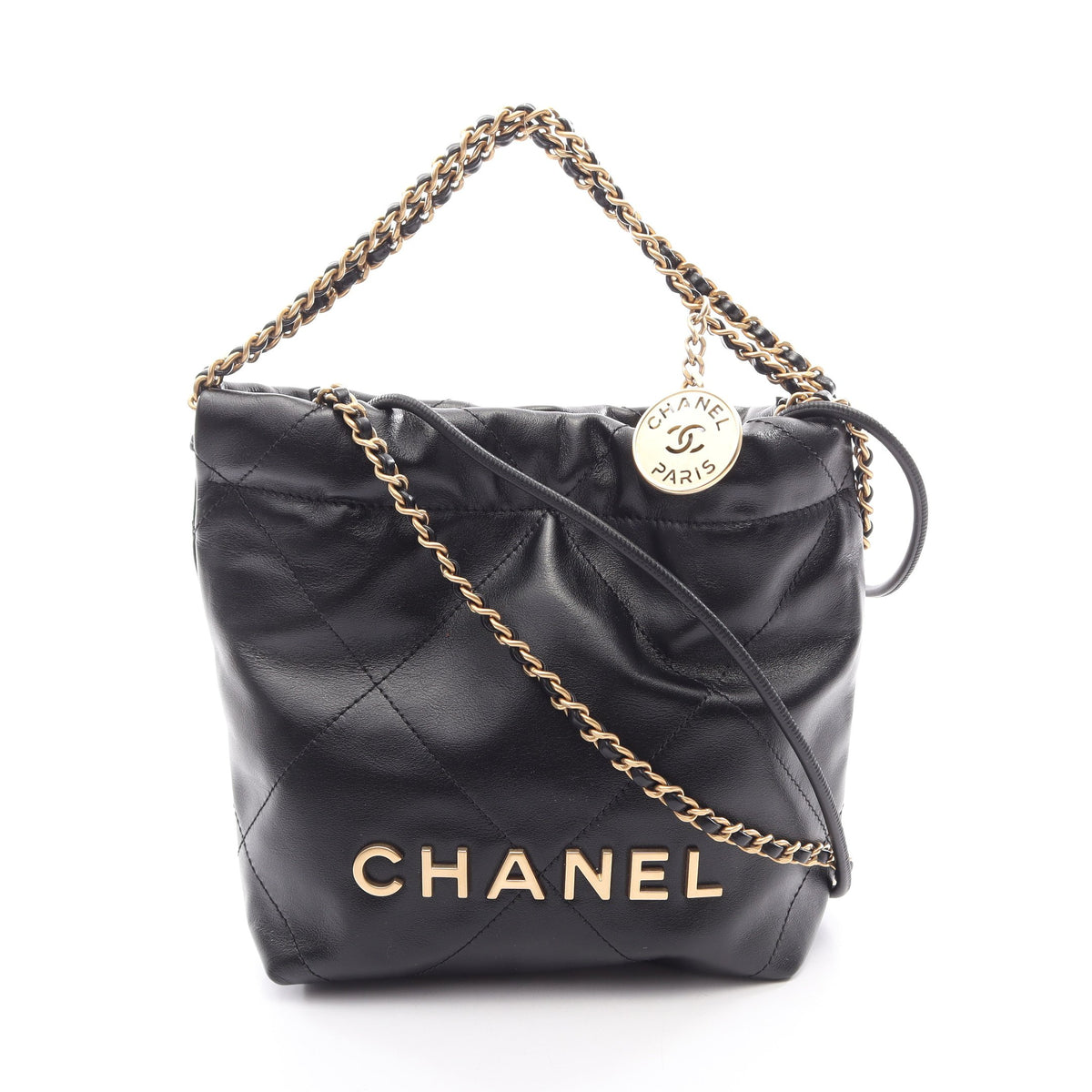 CHANEL 22 ミニ チェーンショルダーバッグ レザー ブラック ゴールド金具 シャネル