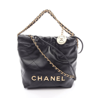 CHANEL 22 ミニ チェーンショルダーバッグ レザー ブラック ゴールド金具 シャネル
