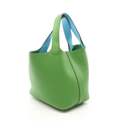 ピコタンロックPM エクラ ヴェールユッカ セレステ ハンドバッグ トリヨンクレマンス ヴォースイフト ライトグリーン ライトブルー シルバー金具 B刻印 エルメス