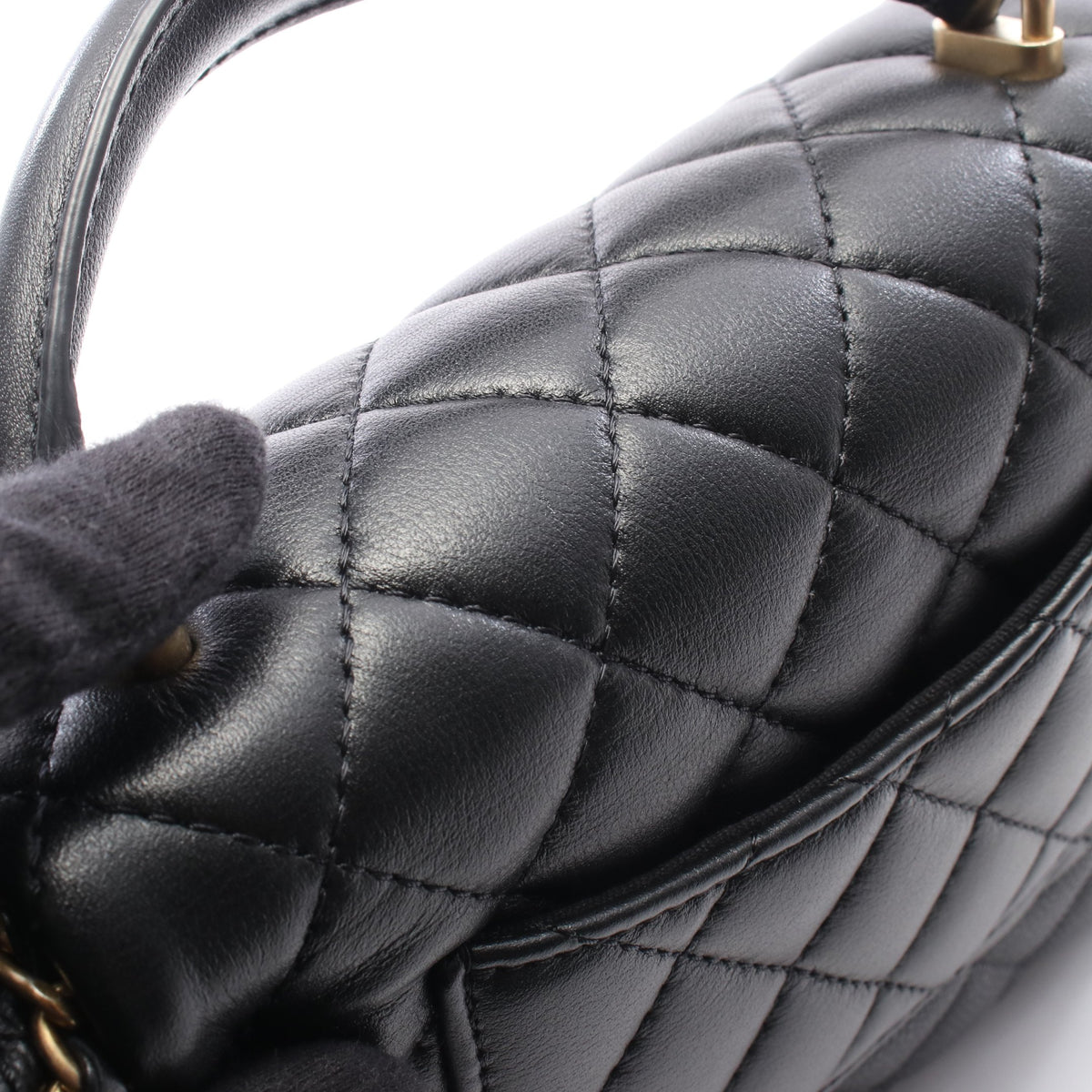 マトラッセ トップハンドル 2WAY チェーンショルダーバッグ キャビアスキン レザー ブラック ゴールド金具 シャネル