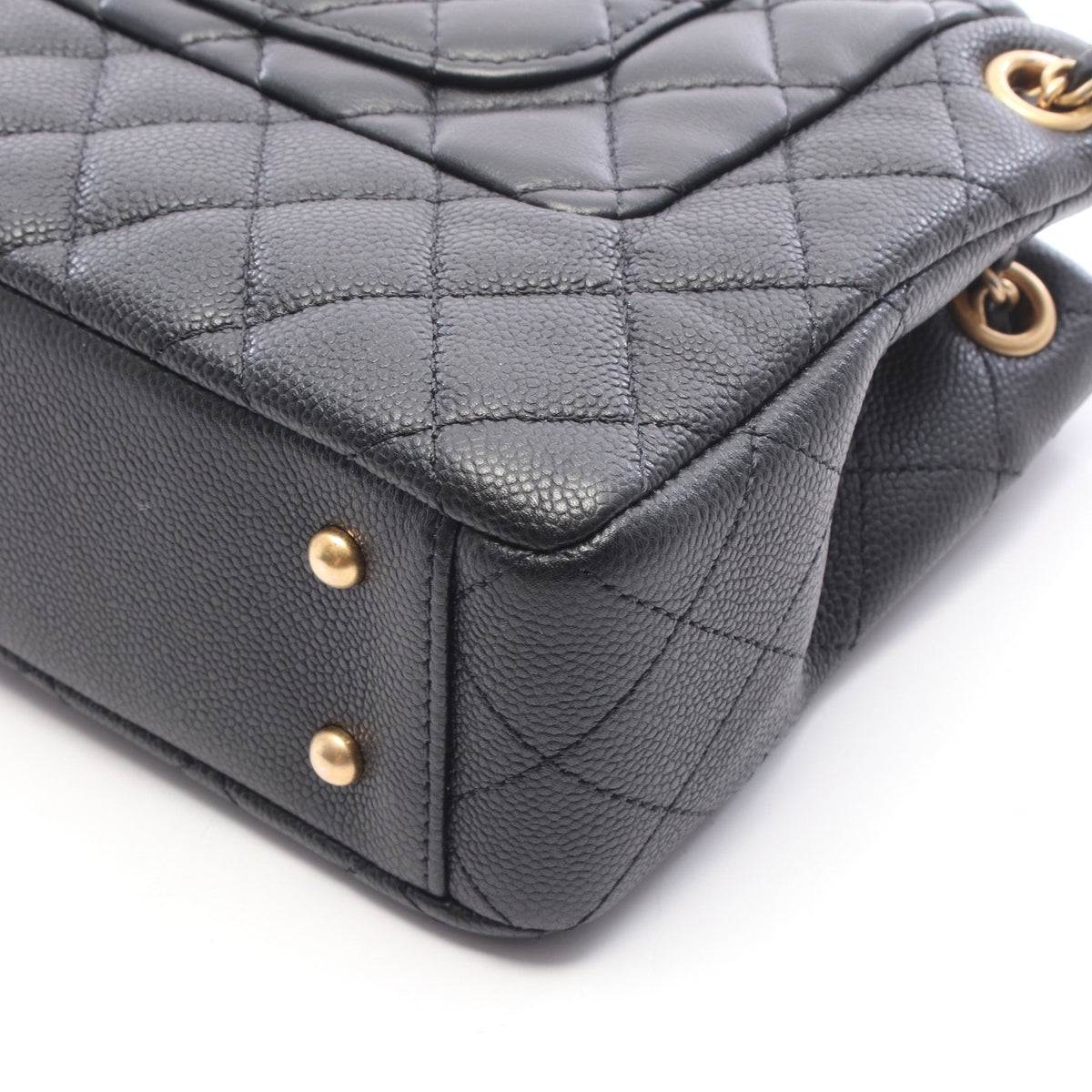 マトラッセ トップハンドル 2WAY チェーンショルダーバッグ キャビアスキン レザー ブラック ゴールド金具 シャネル