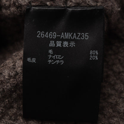 ファーフード付き ニット カーディガン ウール チンチラファー グレーブラウン フォクシー