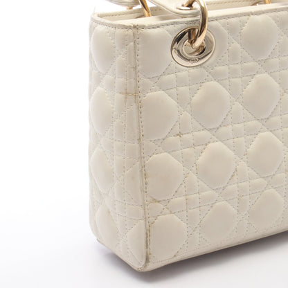 LADY DIOR MY ABCDIOR レディディオール スモール カナージュ 2WAY ハンドバッグ レザー オフホワイト クリスチャンディオール