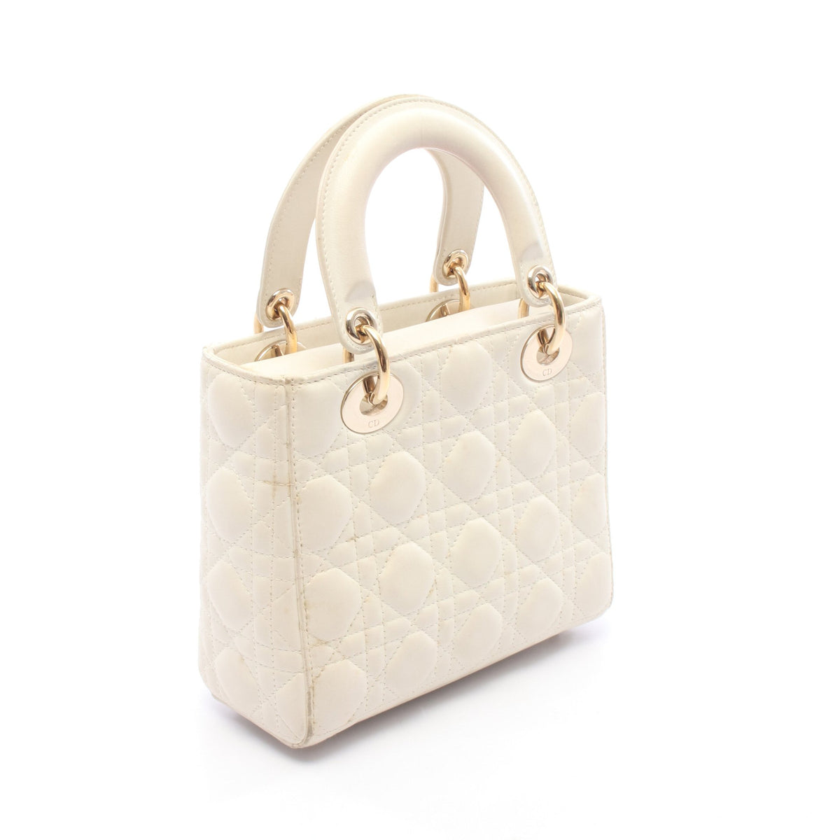 LADY DIOR MY ABCDIOR レディディオール スモール カナージュ 2WAY ハンドバッグ レザー オフホワイト クリスチャンディオール
