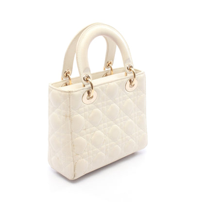 LADY DIOR MY ABCDIOR レディディオール スモール カナージュ 2WAY ハンドバッグ レザー オフホワイト クリスチャンディオール