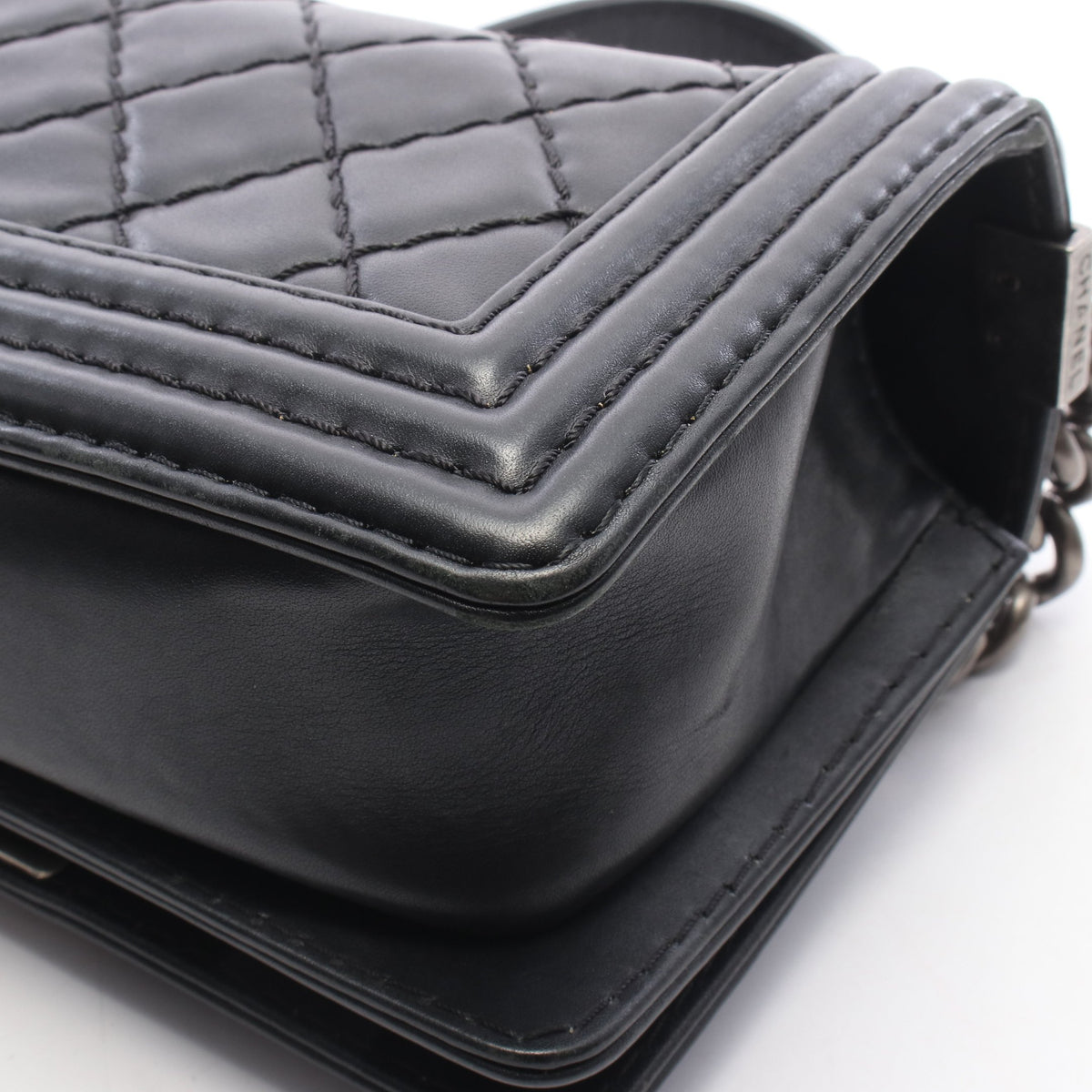 ボーイシャネル スモール ワイルドステッチ チェーンショルダーバッグ レザー ブラック シルバー金具 シャネル