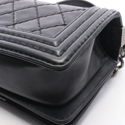 ボーイシャネル スモール ワイルドステッチ チェーンショルダーバッグ レザー ブラック シルバー金具 シャネル