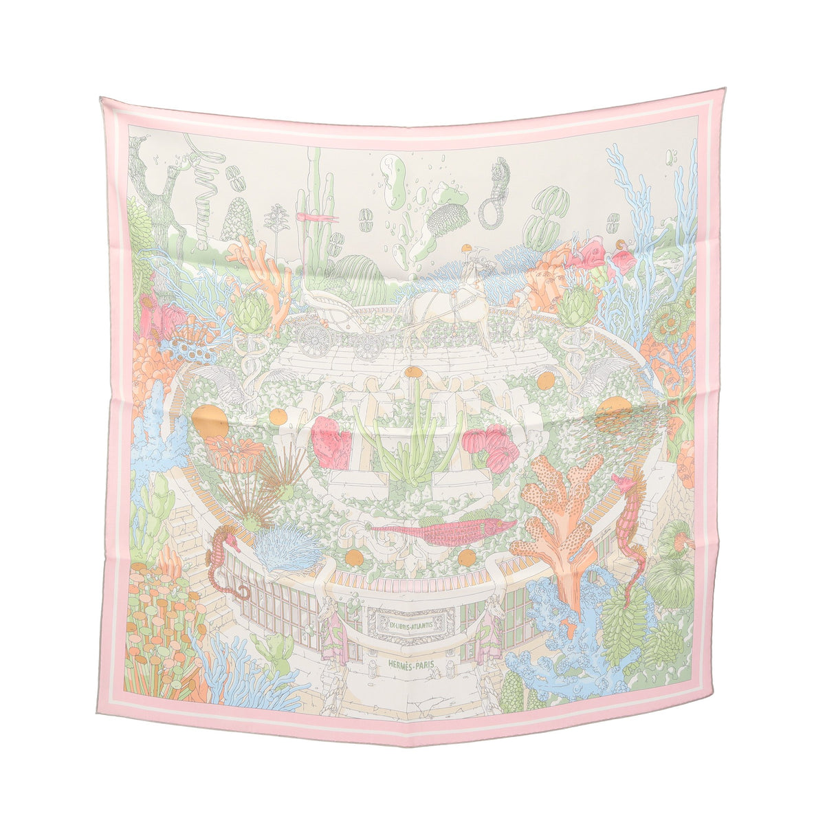 カレ70 Ex-Libris Atlantis スカーフ シルク ライトグレー ライトピンク マルチカラー エルメス 財布・小物 HERMES