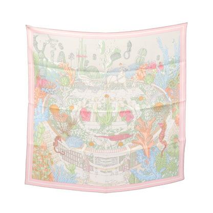 カレ70 Ex-Libris Atlantis スカーフ シルク ライトグレー ライトピンク マルチカラー エルメス 財布・小物 HERMES
