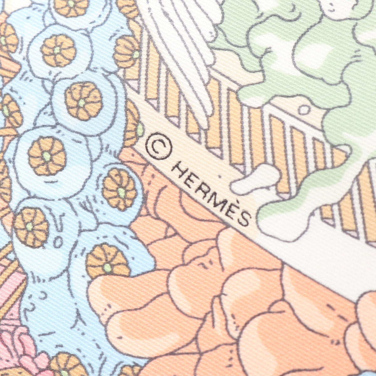 カレ70 Ex-Libris Atlantis スカーフ シルク ライトグレー ライトピンク マルチカラー エルメス 財布・小物 HERMES